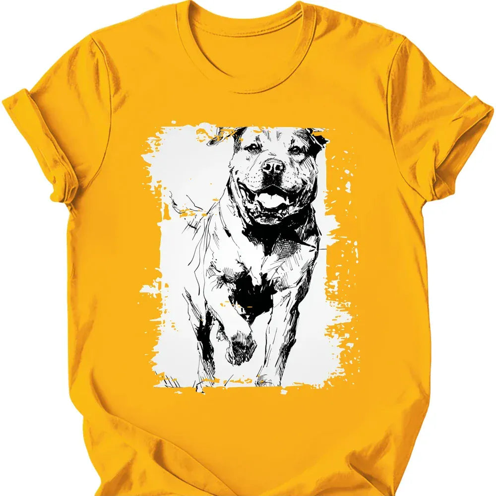 Rottweiler running dog tee gold