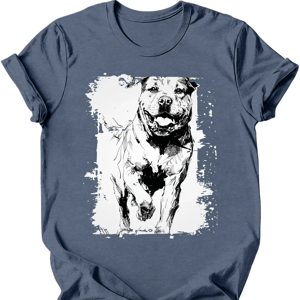 Rottweiler running dog tee heather indigo