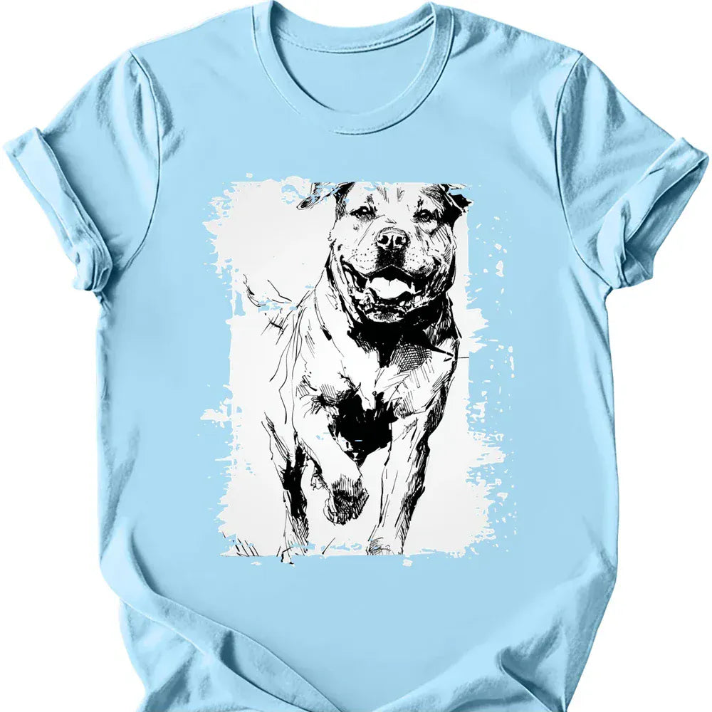 Rottweiler running dog tee light blue