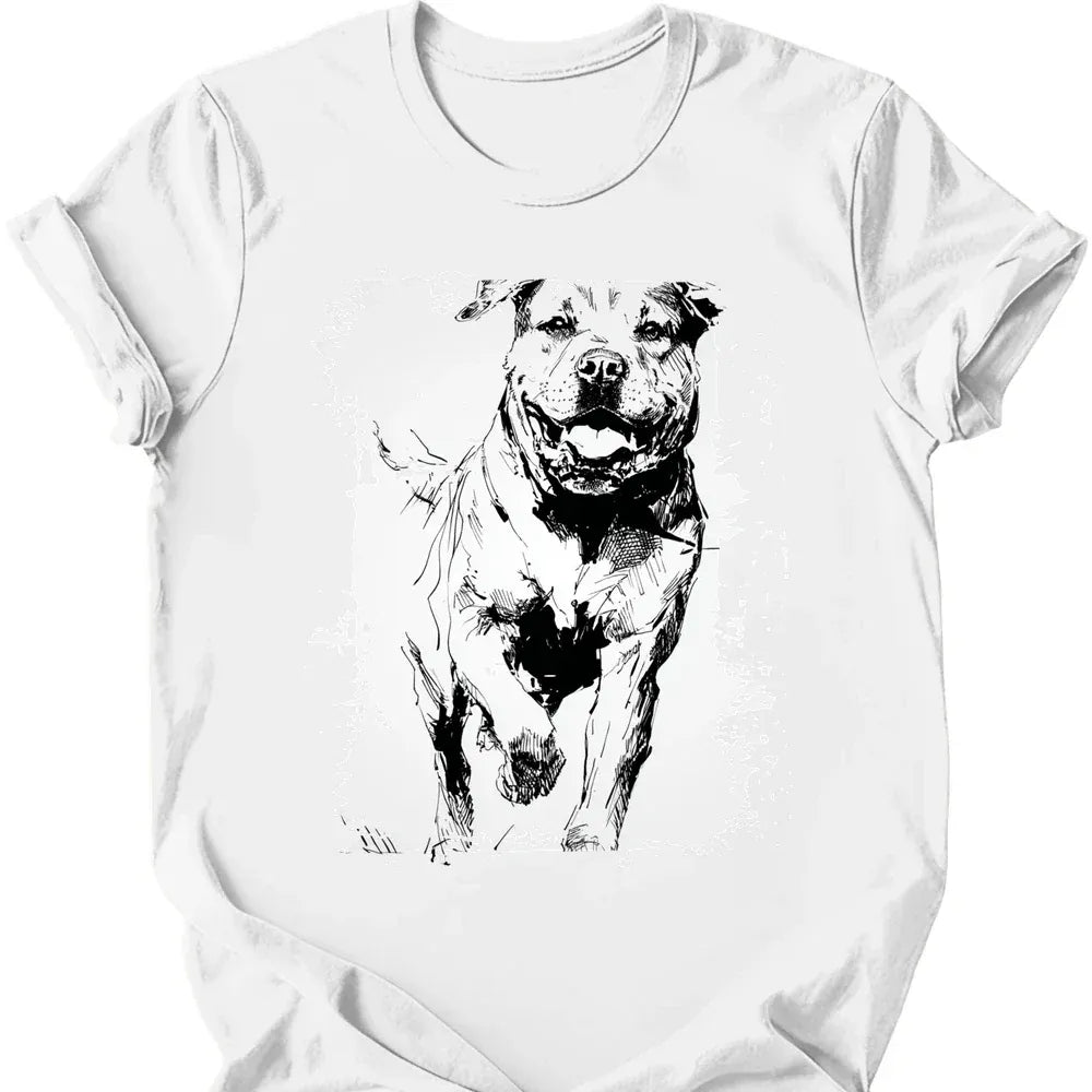 Rottweiler running dog tee white