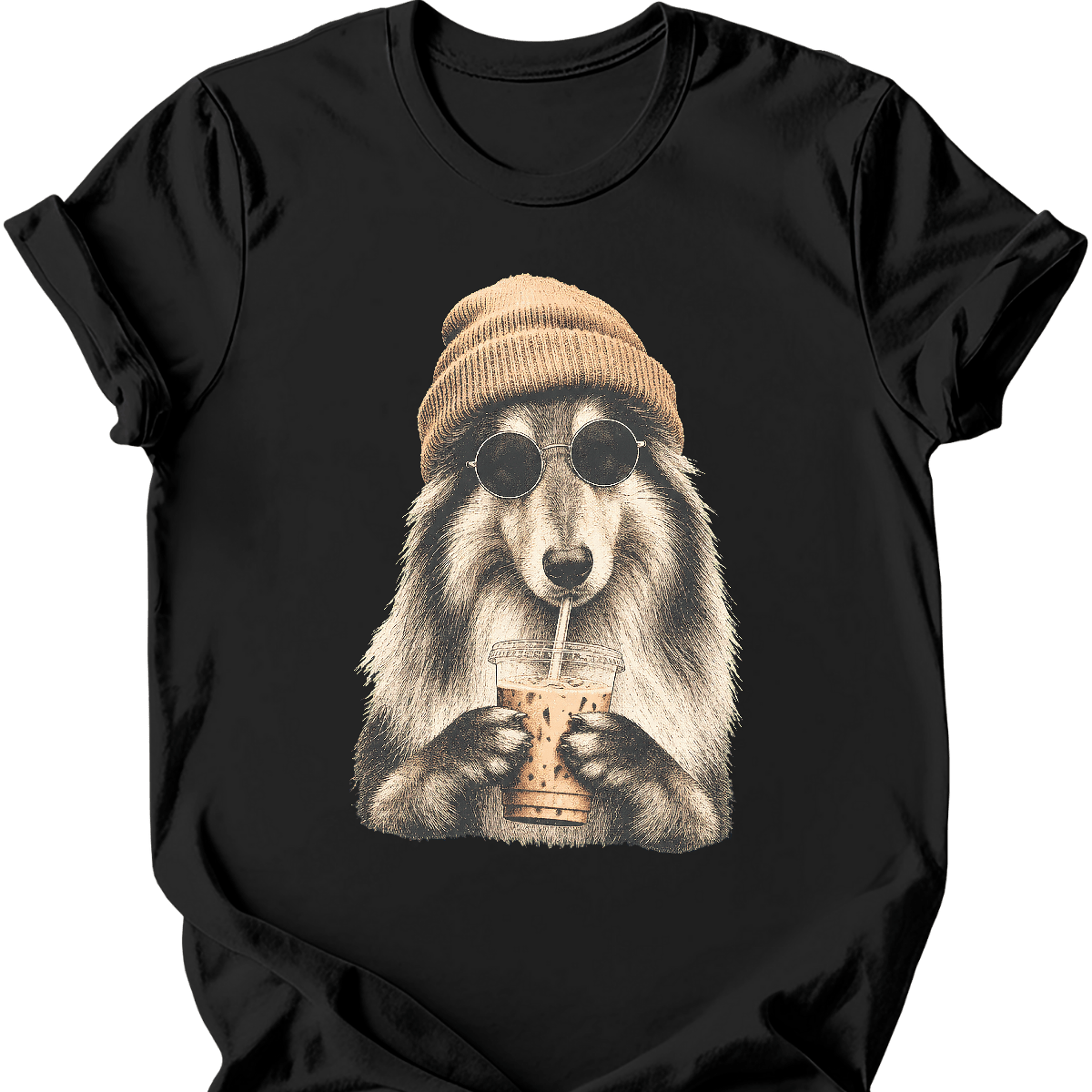 rough collie hipster dog tee black