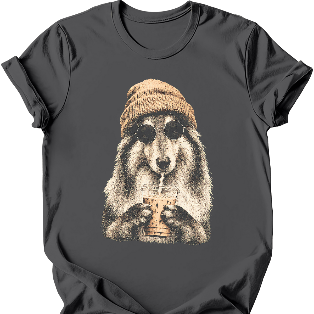 rough collie hipster dog tee charcoal