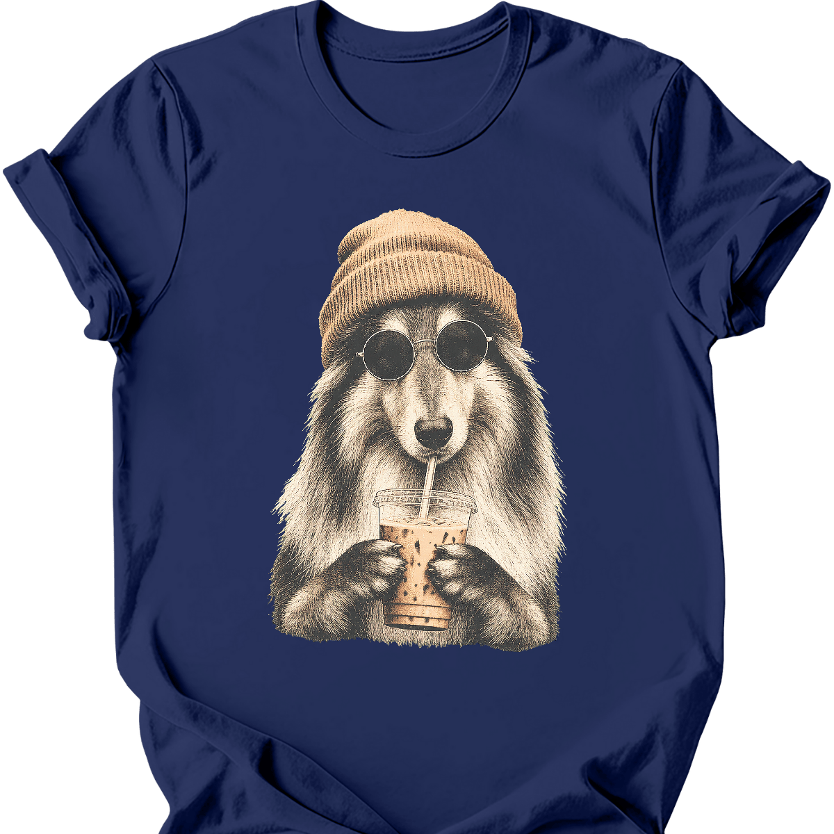 rough collie hipster dog tee navy