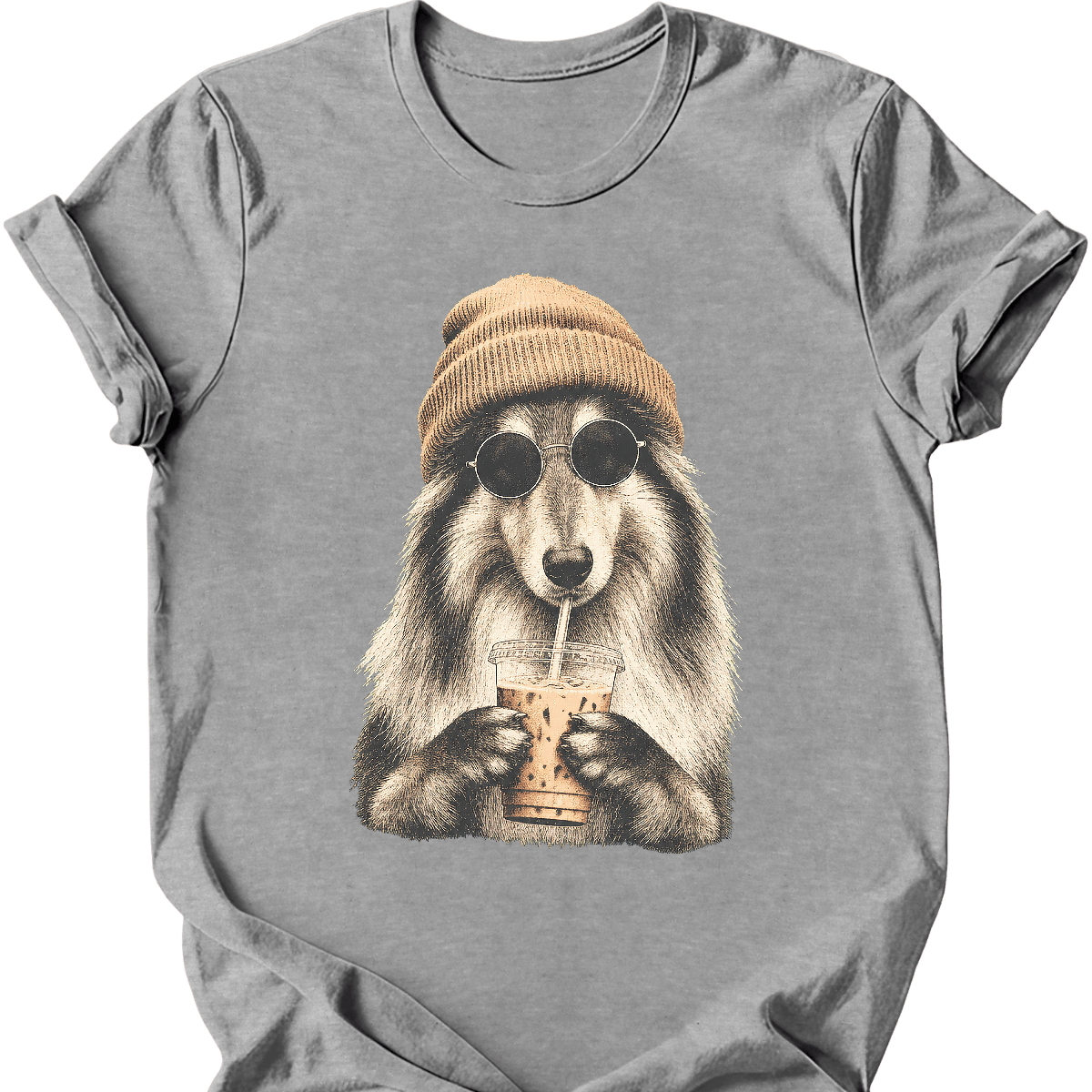 rough collie hipster dog tee sport grey