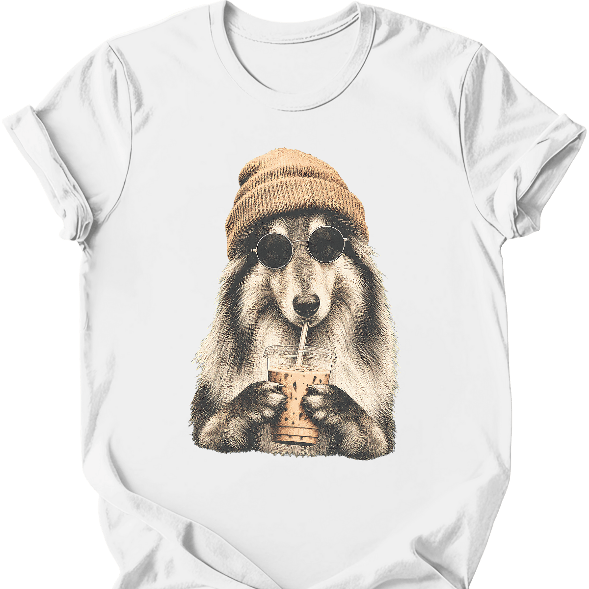 rough collie hipster dog tee white