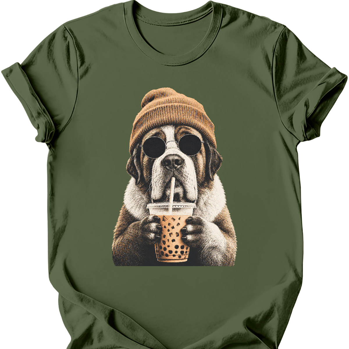 saint bernard hipster dog tee military green