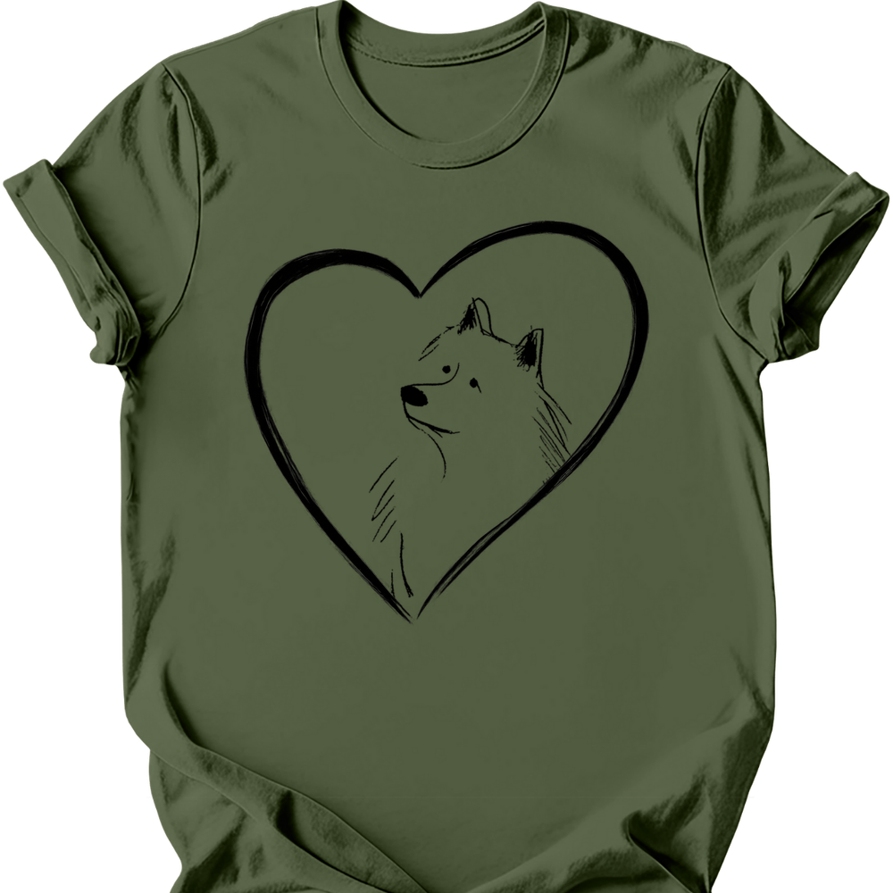 Samoyed heart dog tee military green