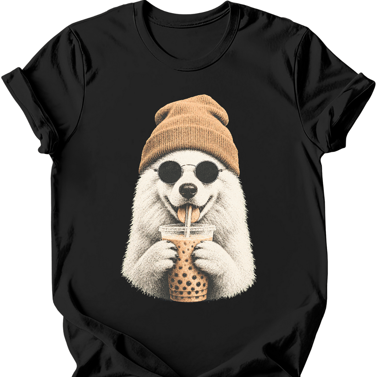 samoyed hipster dog tee black