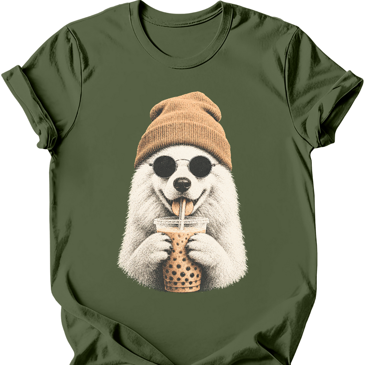 samoyed hipster dog tee military green