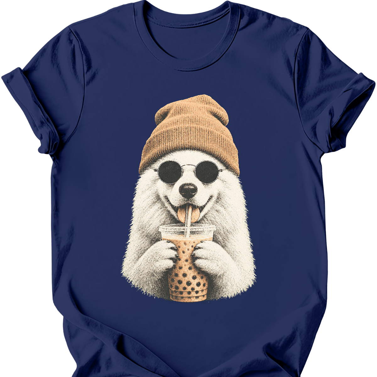 samoyed hipster dog tee navy