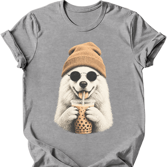 samoyed hipster dog tee sport grey