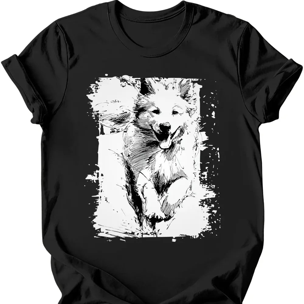 Samoyed running dog tee black