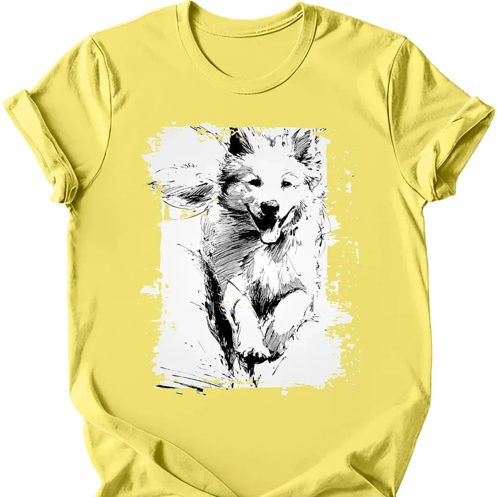 Samoyed running dog tee cornsilk