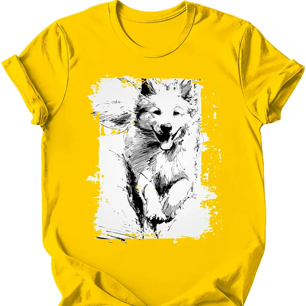 Samoyed running dog tee daisy