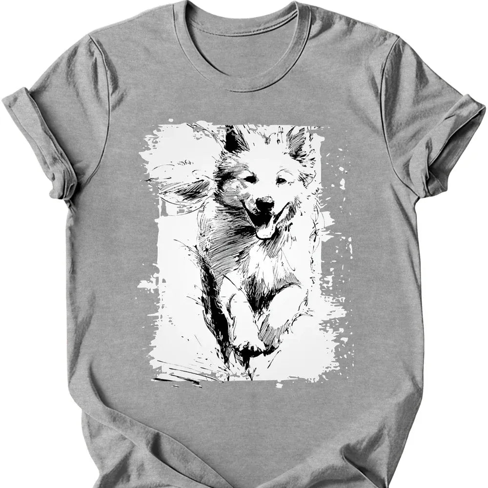Samoyed running dog tee sport grey