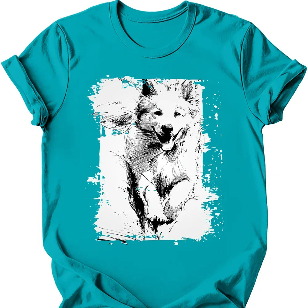 Samoyed running dog tee tropical blue