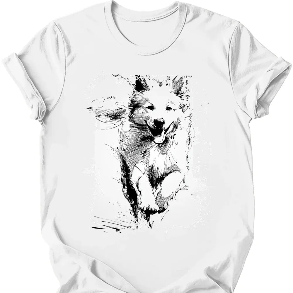 Samoyed running dog tee white