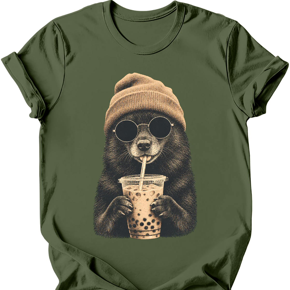 schipperke hipster dog tee military green