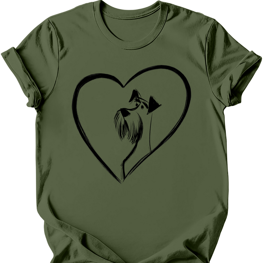 Schnauzer heart dog tee military green