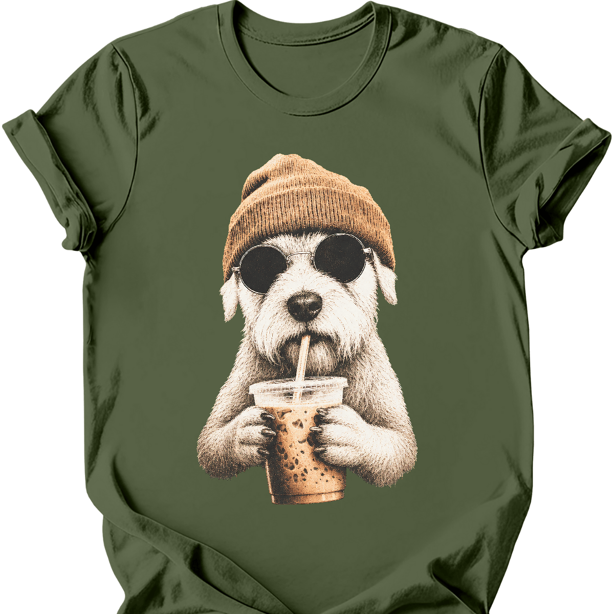 sealyham terrier hipster dog tee military green