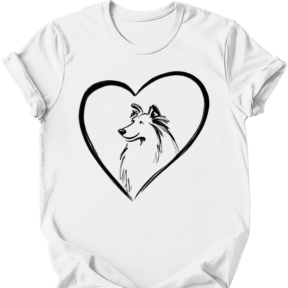 Shetland Sheepdog heart dog tee white