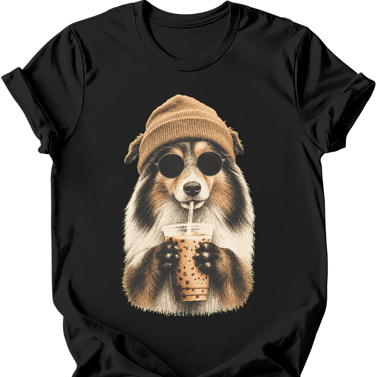 shetland sheepdog hipster dog tee black