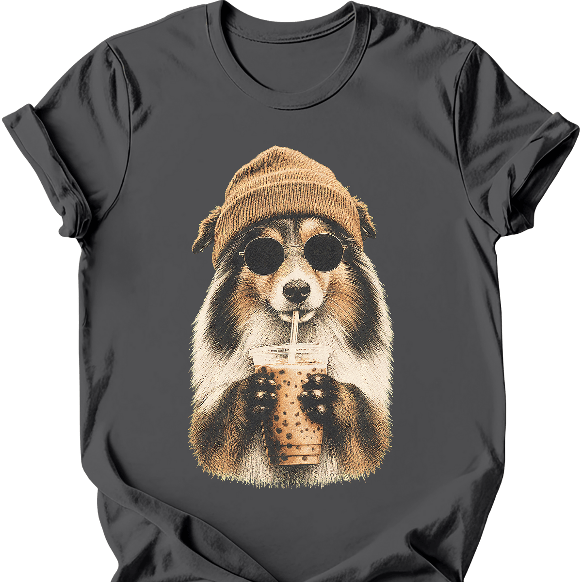 shetland sheepdog hipster dog tee charcoal