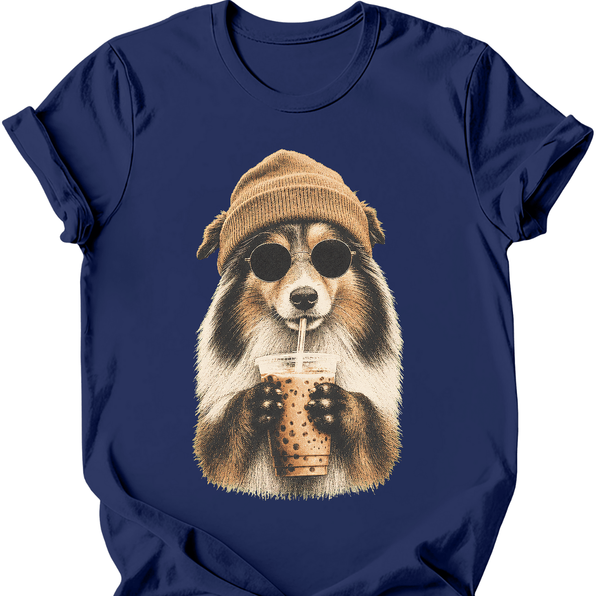 shetland sheepdog hipster dog tee navy