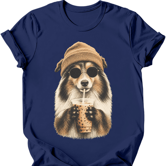 shetland sheepdog hipster dog tee navy