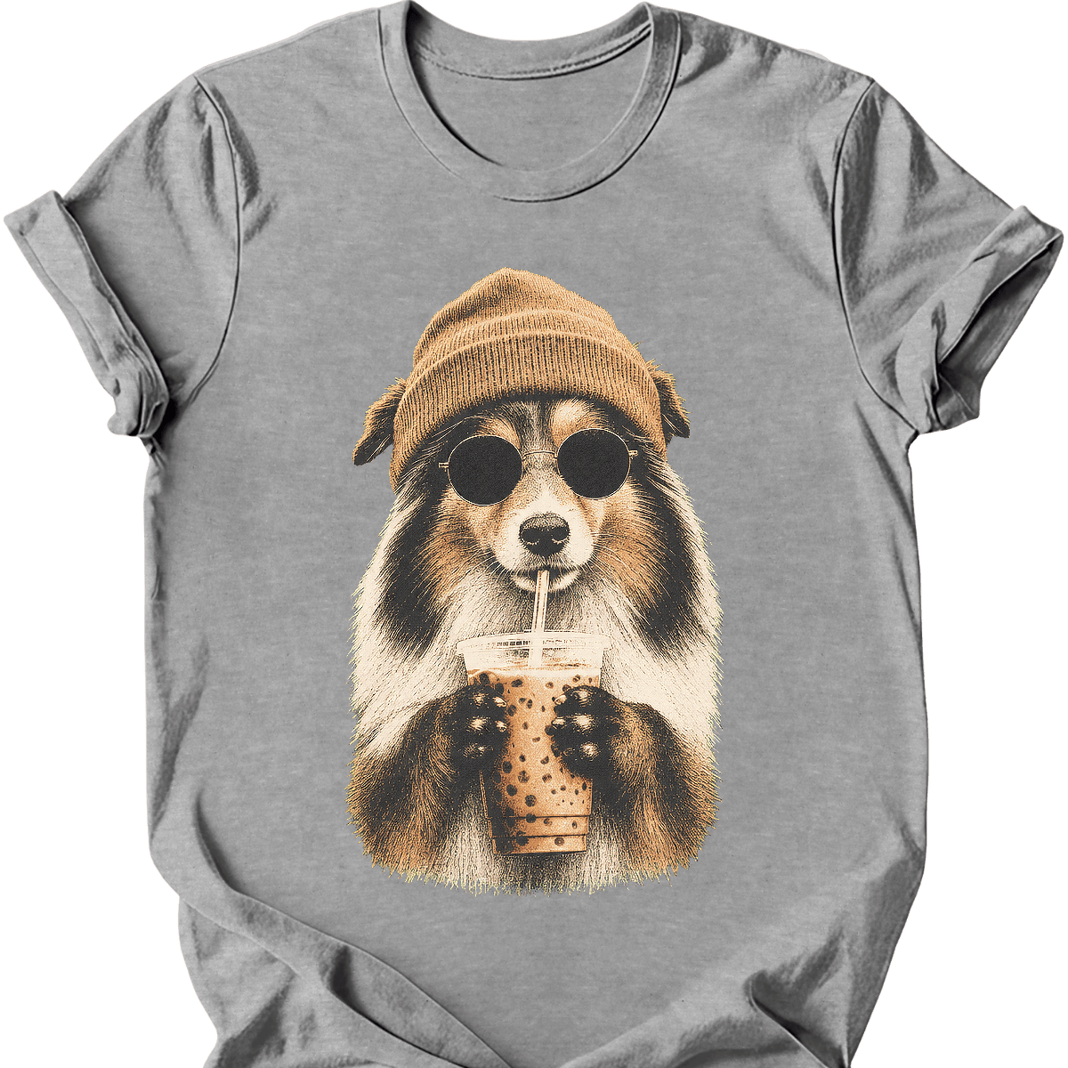 shetland sheepdog hipster dog tee sport grey