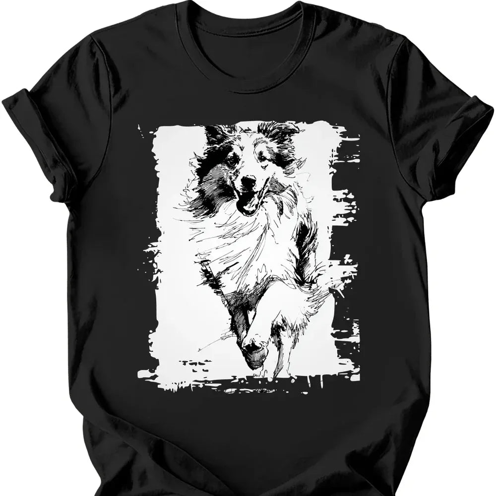 Shetland Sheepdog running dog tee black