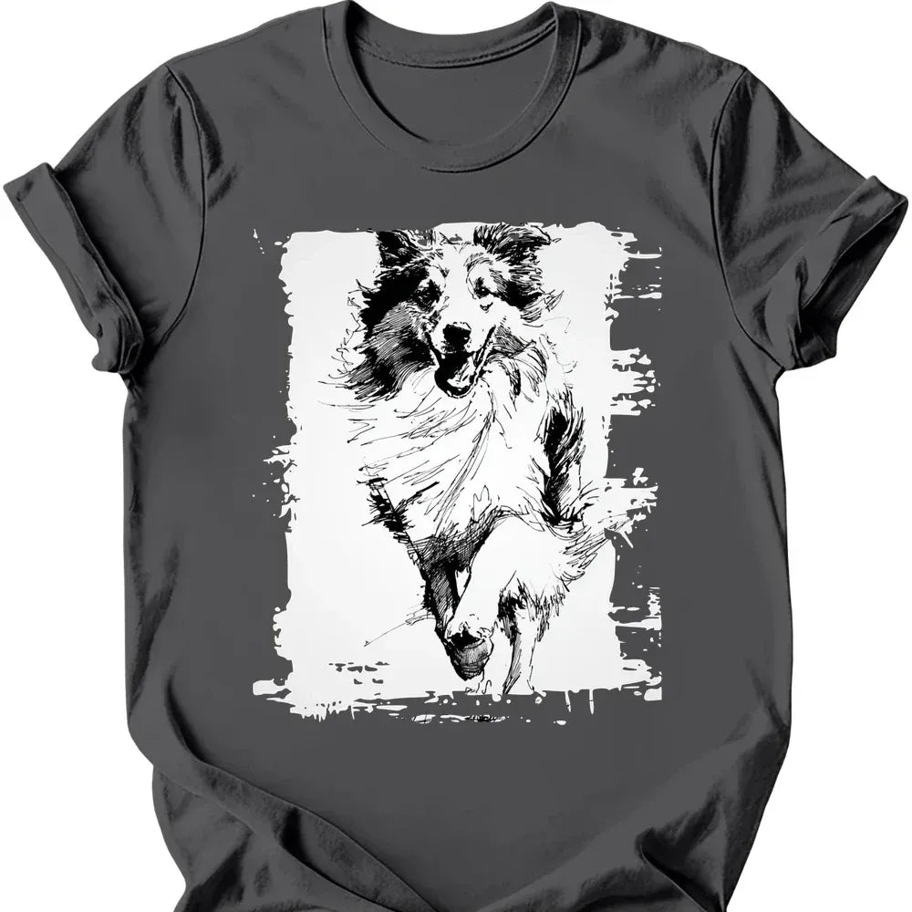 Shetland Sheepdog running dog tee charcoal