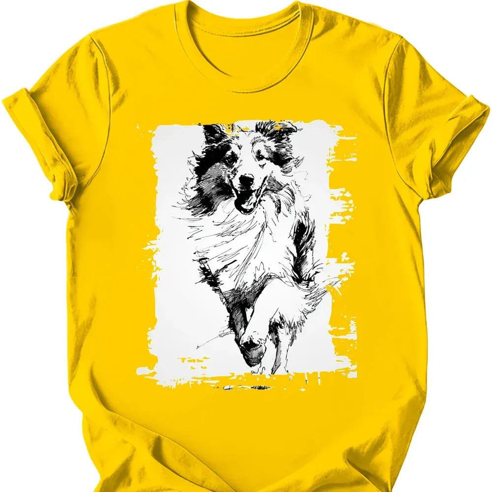 Shetland Sheepdog running dog tee daisy