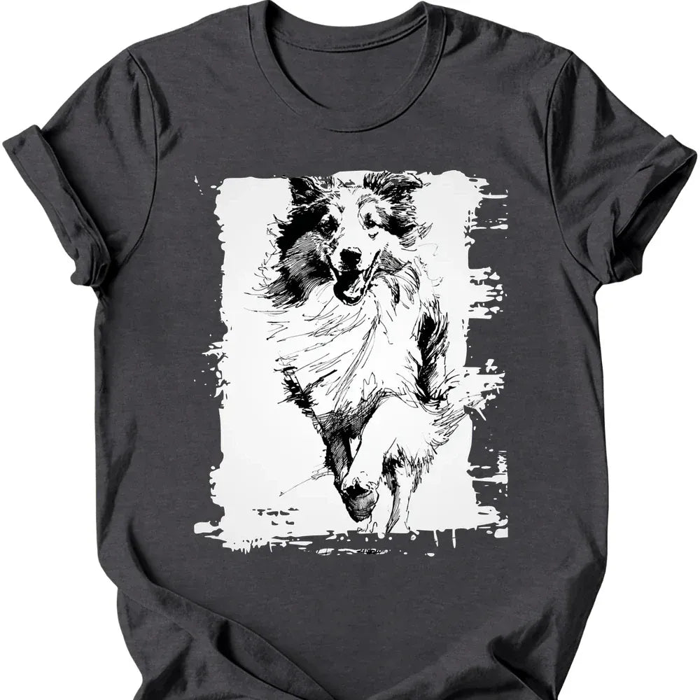Shetland Sheepdog running dog tee dark heather