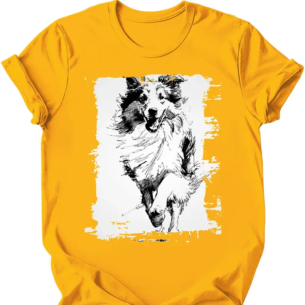 Shetland Sheepdog running dog tee gold
