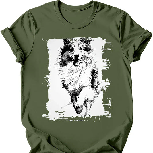 Shetland Sheepdog running dog tee military green