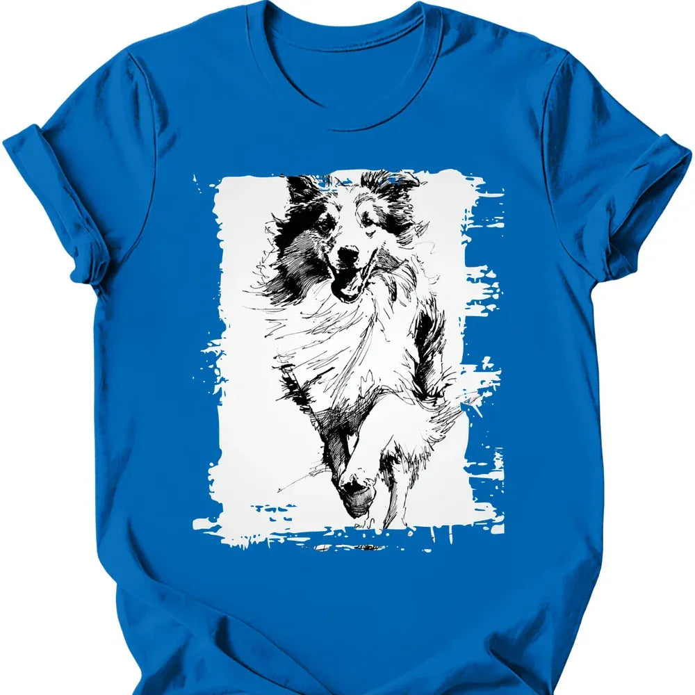Shetland Sheepdog running dog tee royal