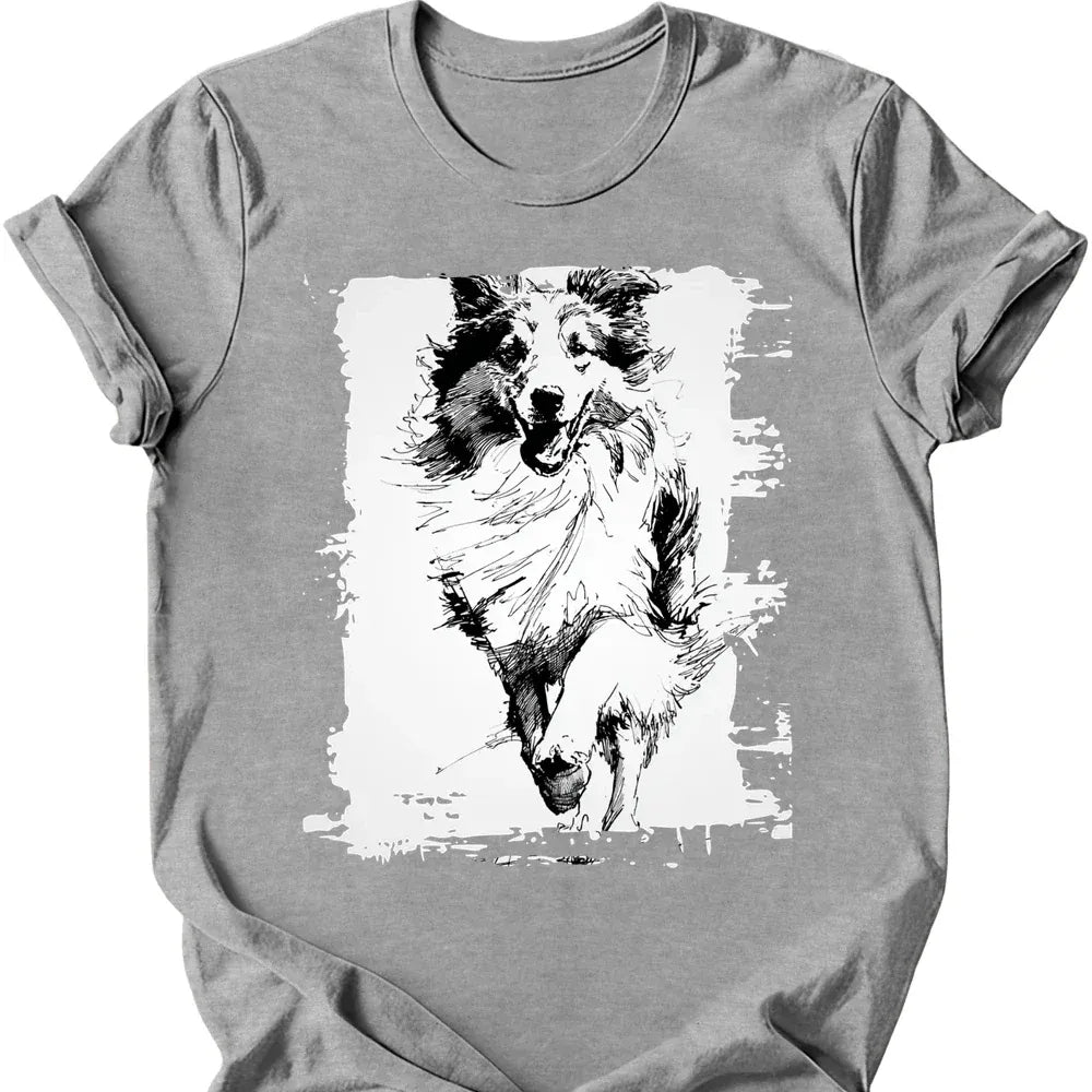 Shetland Sheepdog running dog tee sport grey