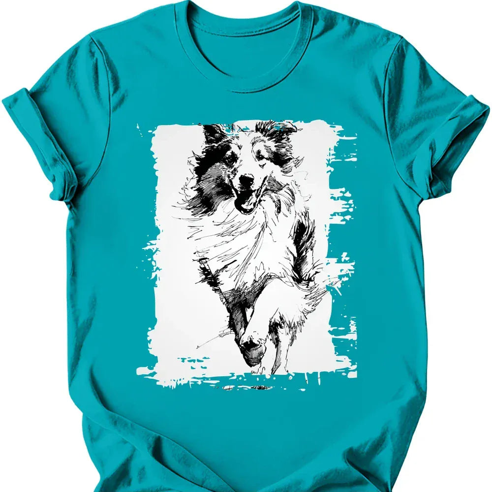 Shetland Sheepdog running dog tee tropical blue