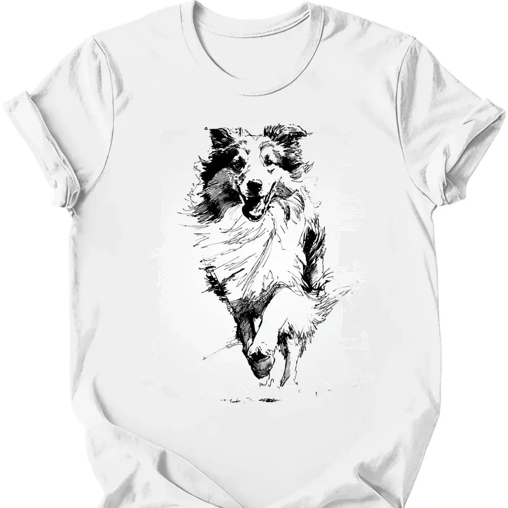 Shetland Sheepdog running dog tee white
