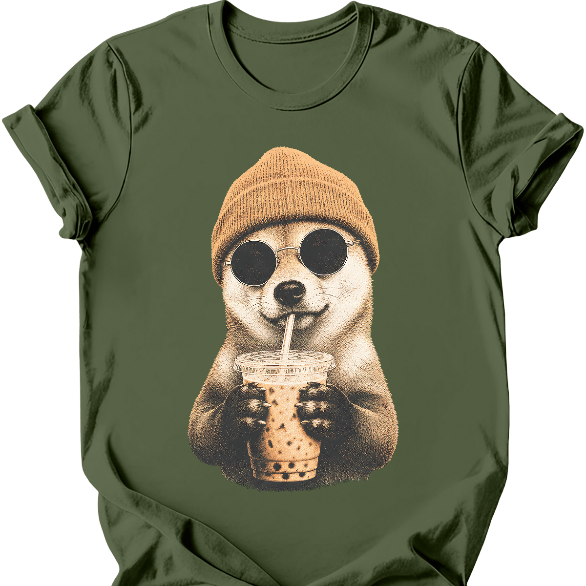 shiba inu hipster dog tee military green