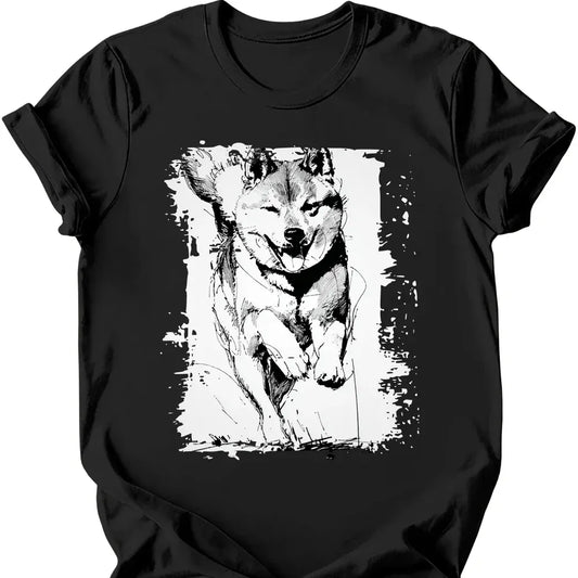 Shiba Inu running dog tee black