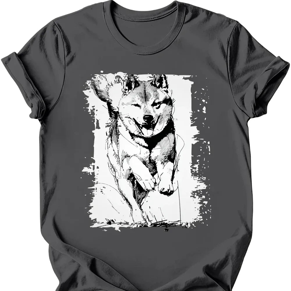 Shiba Inu running dog tee charcoal