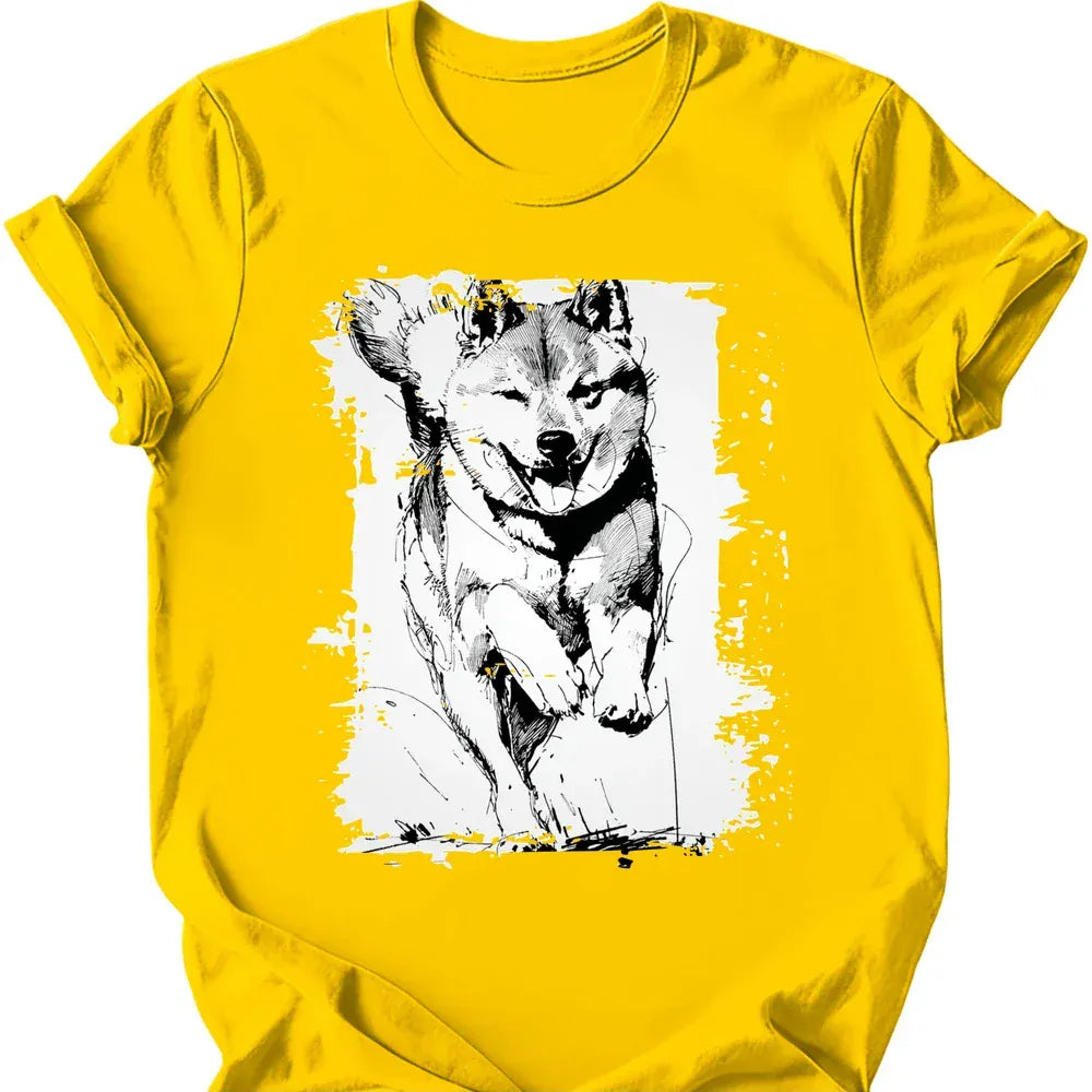 Shiba Inu running dog tee daisy