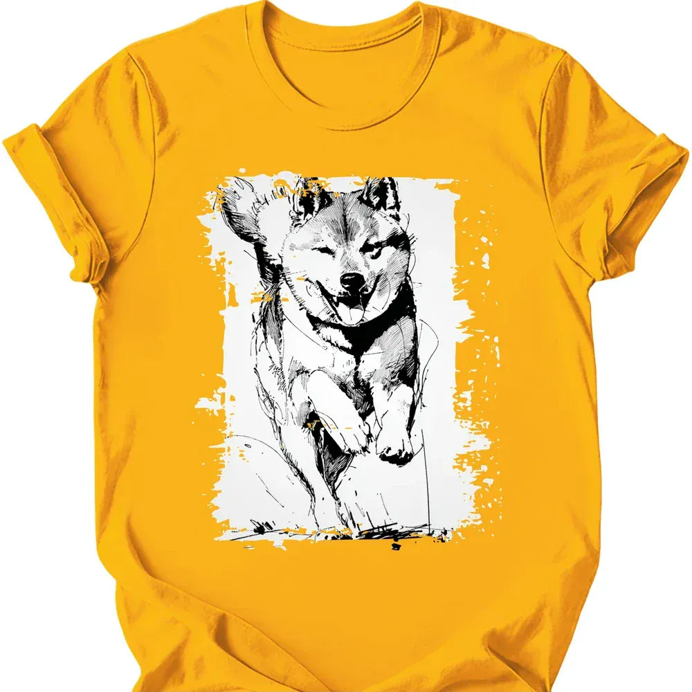 Shiba Inu running dog tee gold