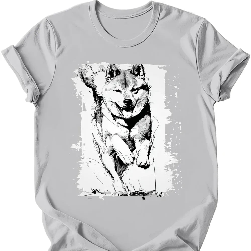 Shiba Inu running dog tee ice grey