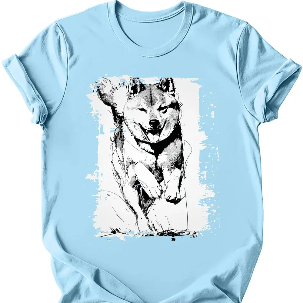 Shiba Inu running dog tee light blue