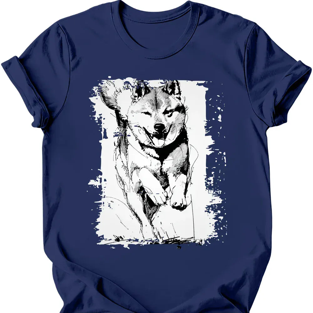 Shiba Inu running dog tee navy