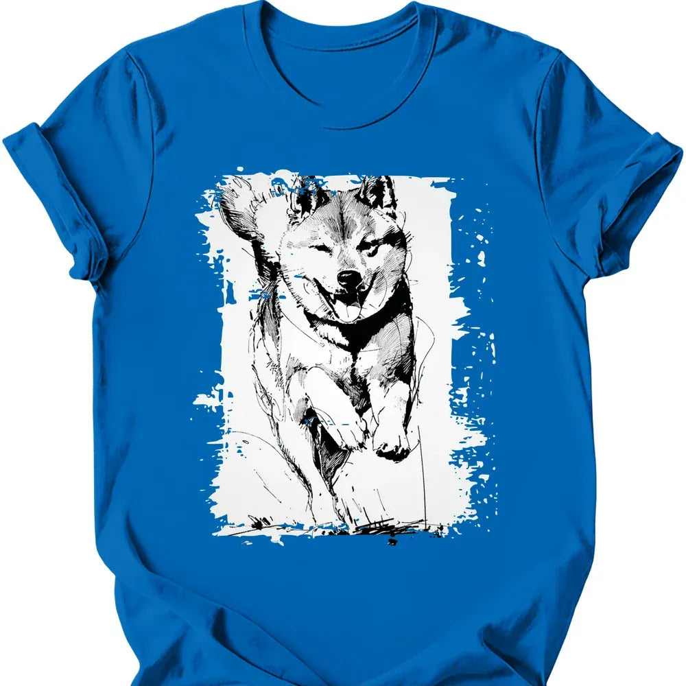 Shiba Inu running dog tee royal