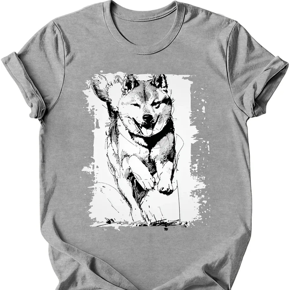 Shiba Inu running dog tee sport grey